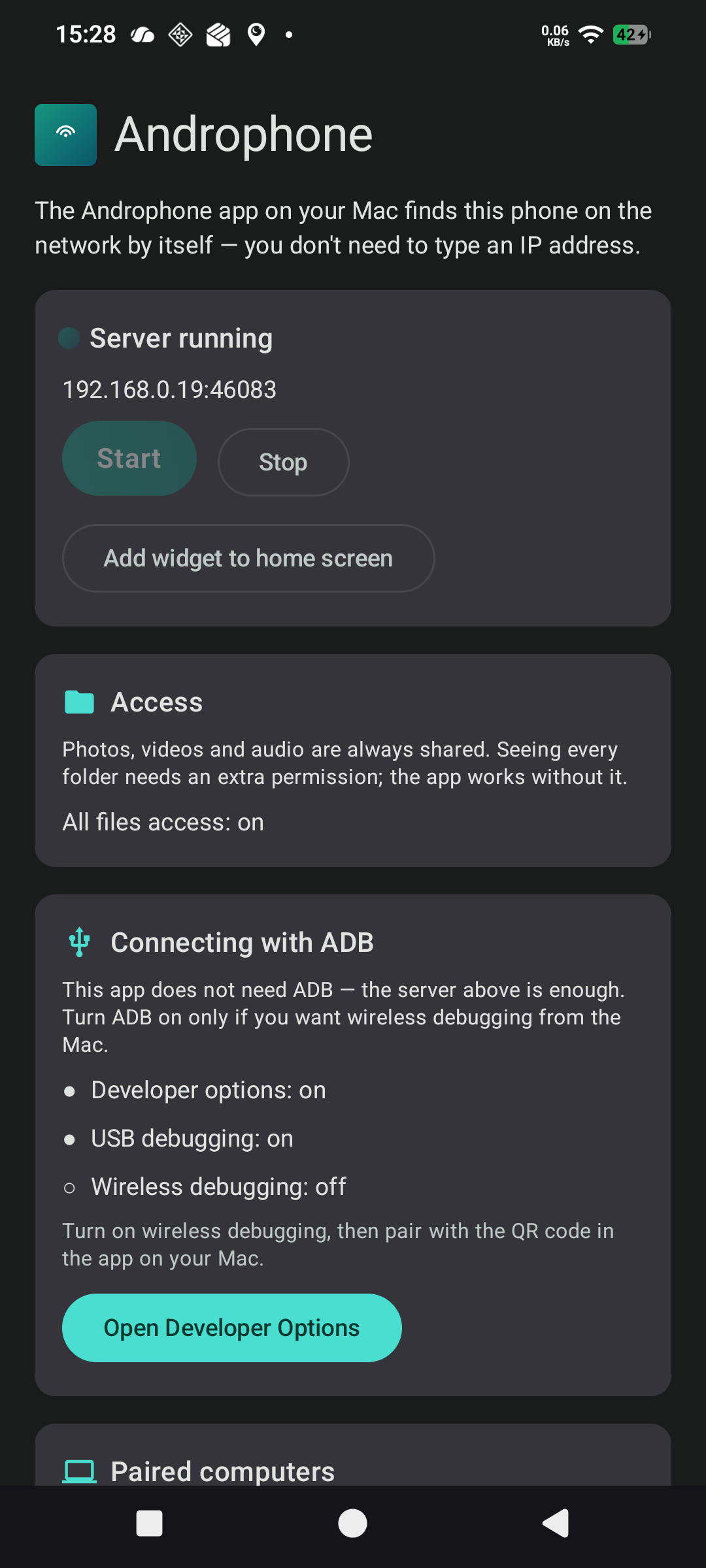 The Phone as a Server screenshot