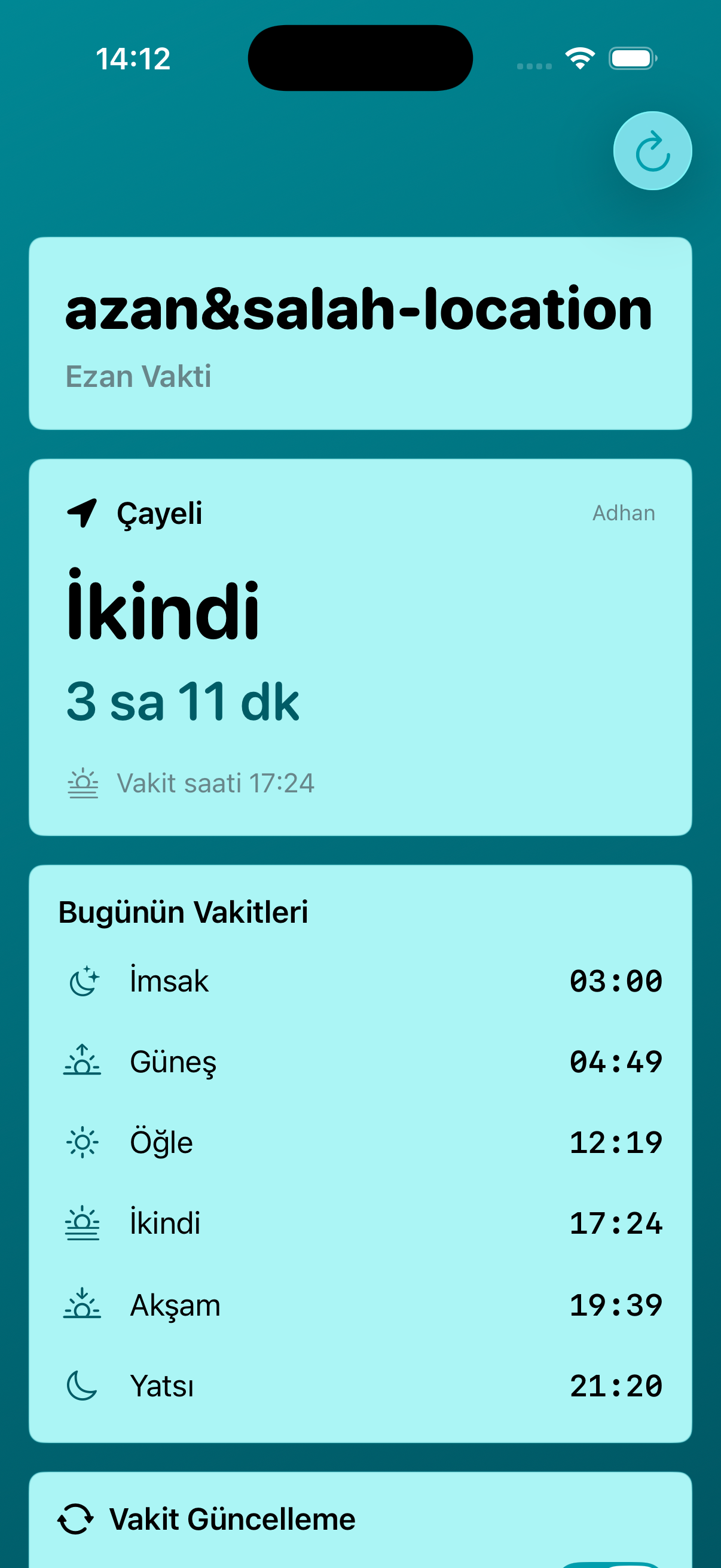Prayer Times Dashboard screenshot
