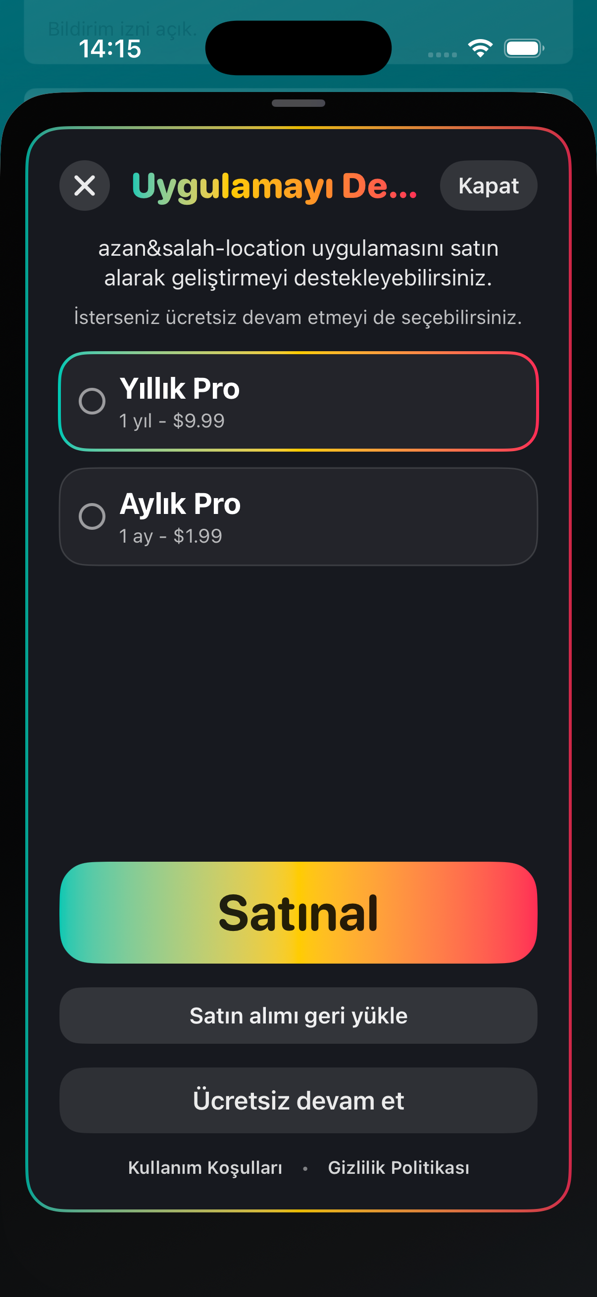 Pro Subscription Screen screenshot