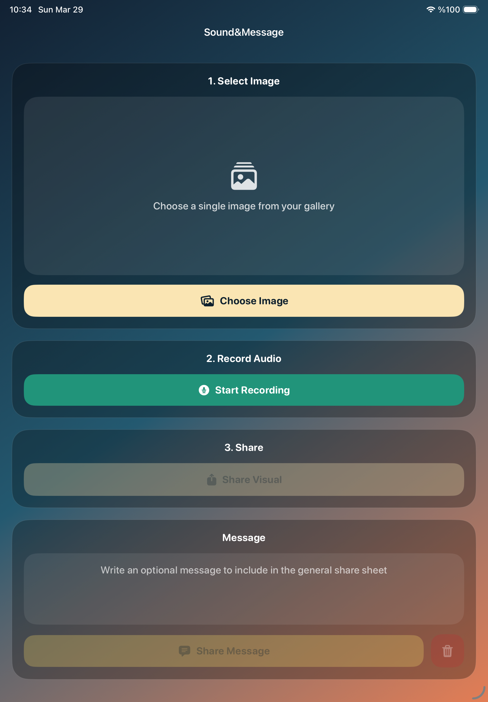 Sound&Message iPad image selection and audio recording screen
