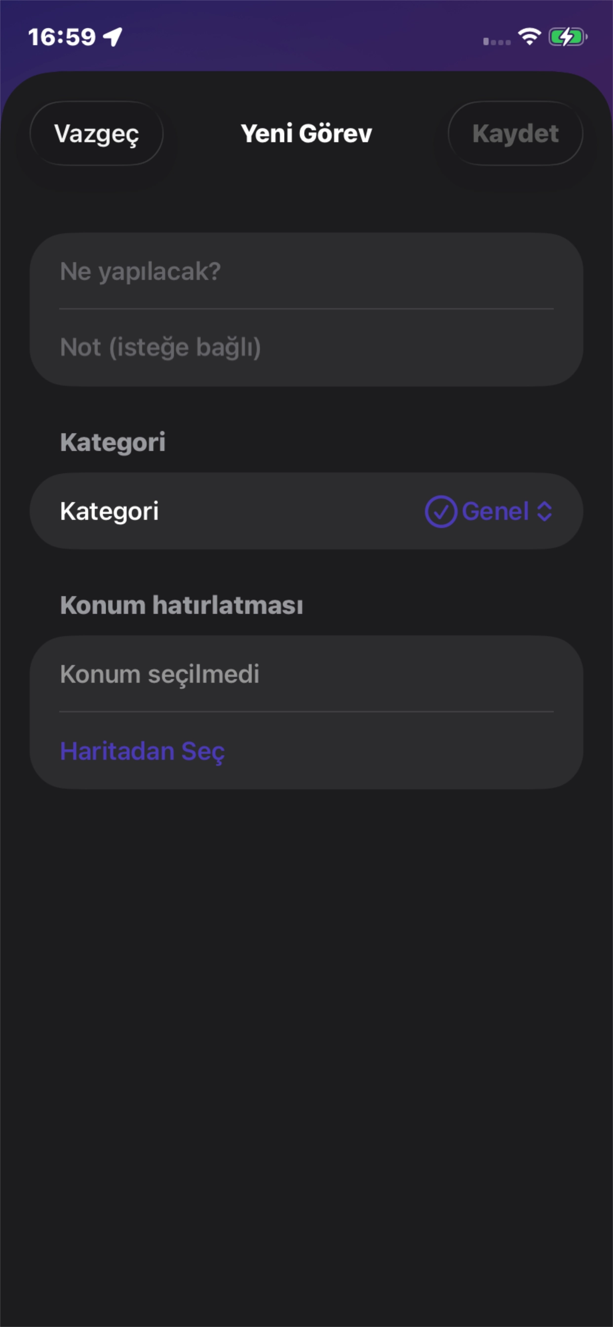New Task Form screenshot